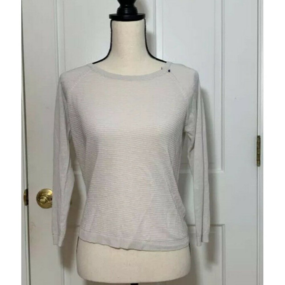 Avec Womens Pullover Sweater White Long Sleeve Scoop Neck Thin Knit Top S